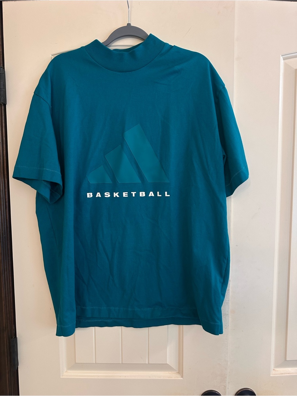 adidas Teal Short Sleeve Basketball Logo Tee - mock neck